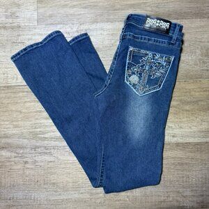Blue boot Cut J For Justice Jeans with Rhinestone Cross Size 3